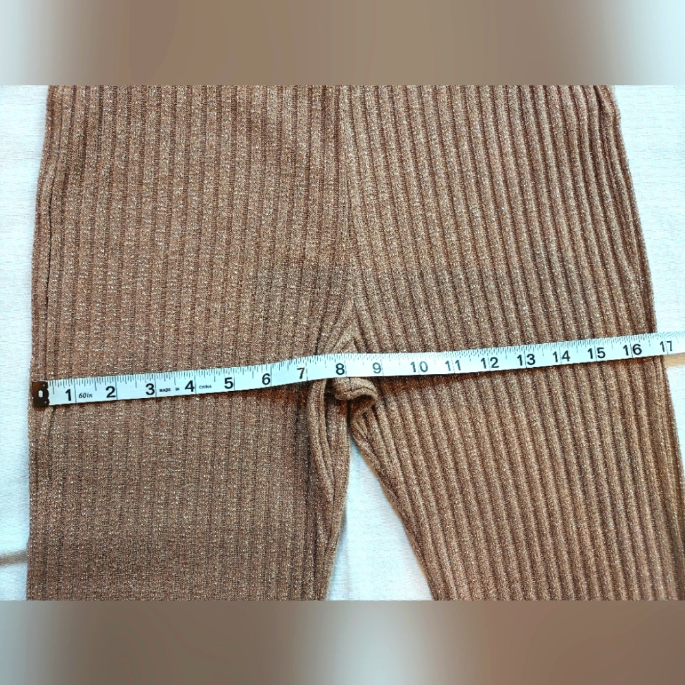 Zara Tan Ribbed Metallic Pants - Picture 4 of 7